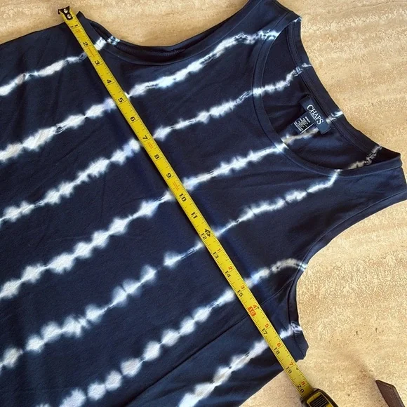 CHAPS DENIM Ralph Lauren navy/white tie dye tank, side slit, asymmetrical hem. M - Picture 12 of 16